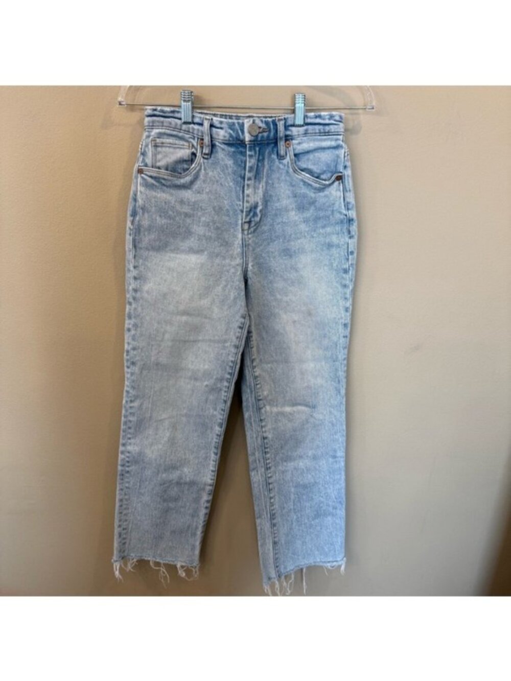 BLANKNYC The Baxter Ribcage Straight Leg Jeans 25 Light Wash High Rise Raw Hem